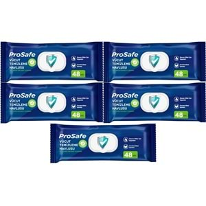 Prosafe Hasta Vücut Temizleme Islak Mendil Havlu 48 Yaprak XL (5 Li Set) Plastik Kapak