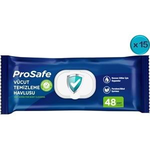 Prosafe Hasta Vücut Temizleme Islak Mendil Havlu 48 Yaprak XL (15 Li Set) Plastik Kapak