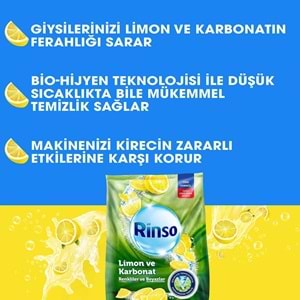 Rinso Matik Toz Deterjan 16KG Limon ve Karbonat / Renkliler ve Beyazlar İçin (2PK*8KG) (106 Yıkama)