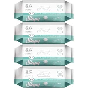 Sleepy Hasta Vücut Temizleme Islak Mendil Havlu 50 Yaprak XL (4 Lü Set)