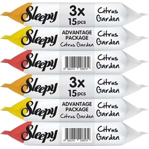 Sleepy Islak Havlu Cep Mendil 15 Yaprak (6 Lı Set) Narenciye Bahçesi/Citrus (2PK*3) 90 Yaprak