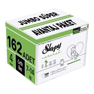 Sleepy Bebek Bezi Natural Beden:4 (7-14KG) Maxi 162 Adet Jumbo Süper Avantaj Pk