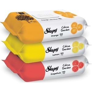 Sleepy Islak Havlu Mendil Meyve Çeşitleri 90 Yaprak (3 Lü Set) Plastik Kapaklı (Citrus Garden)