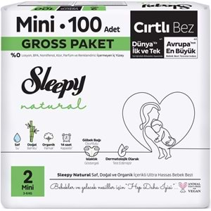 Sleepy Bebek Bezi Natural Beden:2 (3-6KG) Mini 300 Adet Gross Pk (3PK*100)