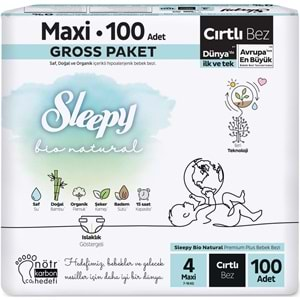 Sleepy Bebek Bezi Bio Natural Beden:4 (7-16KG) Maxi 300 Adet Ekonomik Fırsat Gross Pk (3PK*100)