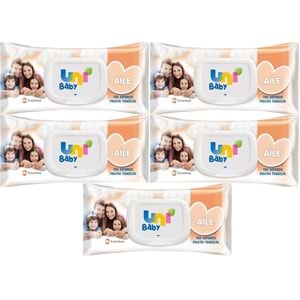 Uni Baby Islak Havlu Mendil 90 Yaprak Aile (5 Li Set) 450 Yaprak Plastik Kapaklı