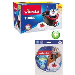 Vileda Turbo Pedallı Temizlik Seti (Komple Set)+Vileda Turbo Yedek Mop Paspas Ucu (%100 Mikrofiber)