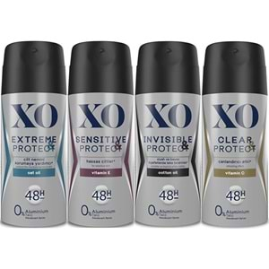 XO Deodorant 150ML Men-Erkek Extreme-Sensitive-Insivible-Clear & Protect (Karma 4 Lü Set)