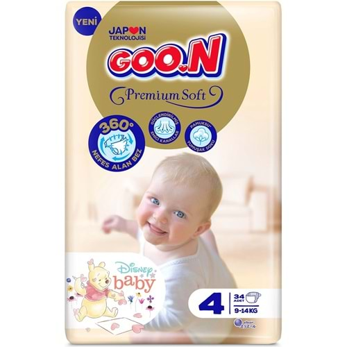 Goon Premium Soft Bebek Bezi Beden:4 (9-14Kg) Maxi 34 Adet Jumbo Pk