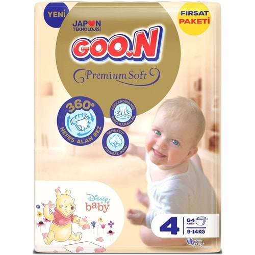 Goon Premium Soft Bebek Bezi Beden:4 (9-14Kg) Maxi 64 Adet Fırsat Pk