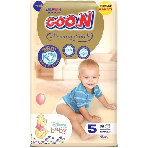 Goon Premium Soft Bebek Bezi Beden:5 (12-20Kg) Junior 52 Adet Fırsat Pk