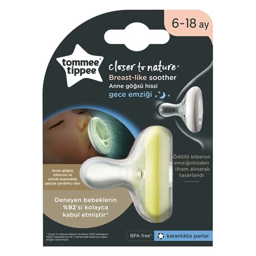 Tommee Tippee Breast-like Emzik Gece (6-18 Ay) - Beyaz (Karanlıkta Parlar)