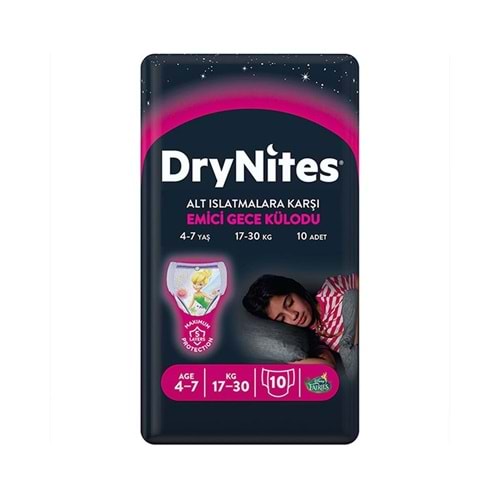 Drynites Emici Gece Külodu/Külot Bez Kız 4-7 Yaş (27-30KG) Large 10 Adet (Alt Islatmalara Karşı)