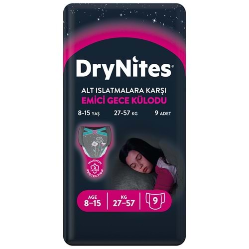 Drynites Emici Gece Külodu/Külot Bez Kız 8-15 Yaş (27-57KG) Large 9 Adet (Alt Islatmalara Karşı)