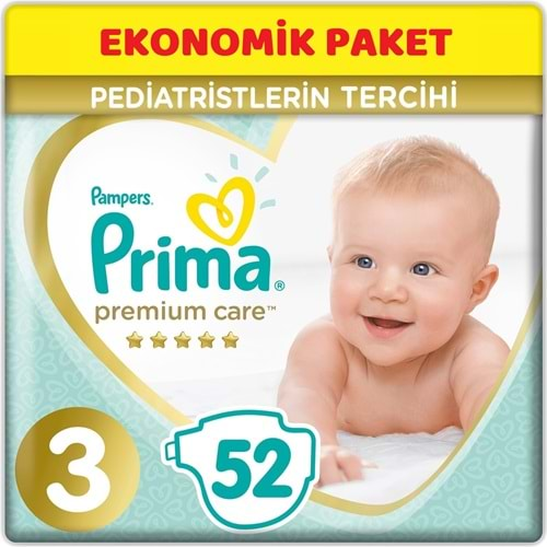 Prima Premium Care Bebek Bezi Beden:3 (6-10KG) Midi 52 Adet Ekonomik Pk