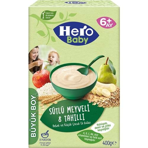 Hero Baby Kaşık Maması 400GR Sütlü Meyveli 8 Tahıllı