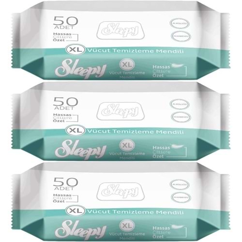 Sleepy Hasta Vücut Temizleme Islak Mendil Havlu 50 Yaprak XL (3 Lü Set)
