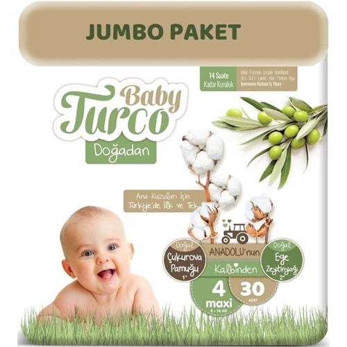 Baby Turco Bebek Bezi Doğadan Beden:4 (8-14KG) Maxi 30 Adet Jumbo Pk