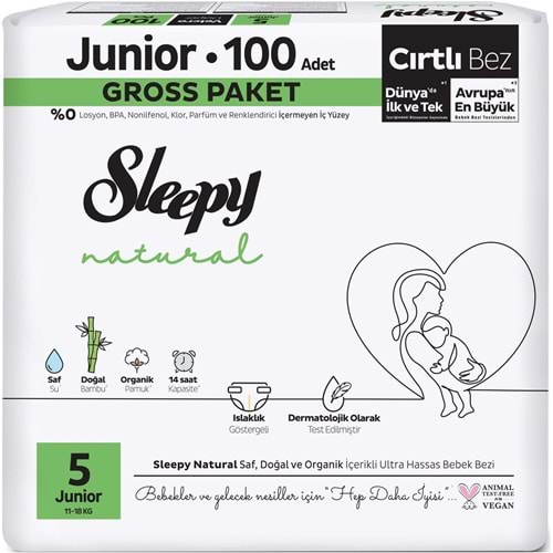 Sleepy Bebek Bezi Natural Beden:5 (11-18KG) Junior 100 Adet Gross Pk