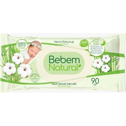 Bebem Natural Islak Bebek Mendili Narin Dokunuş/ Yenidoğan 90 Yaprak Plastik Kapaklı