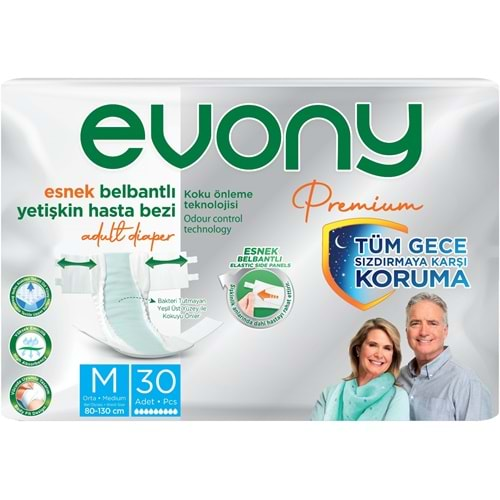 Evony Premium Hasta Bezi Yetişkin Bel Bantlı Tekstil Yüzey M-Orta 30 Adet Tekli Pk