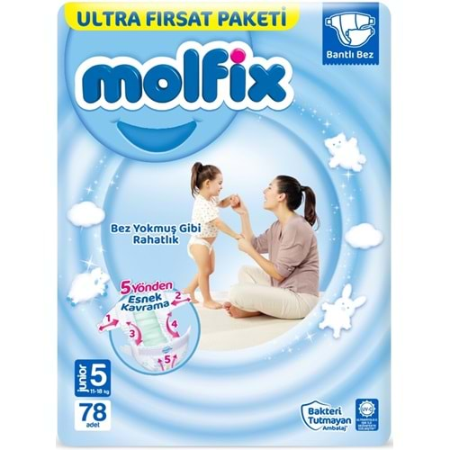 Molfix Bebek Bezi Beden:5 (11-18Kg) Junior 78 Adet Ultra Fırsat Pk