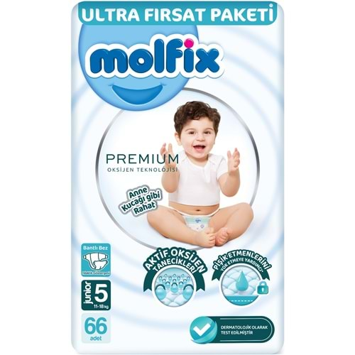 Molfix Premium Bebek Bezi Beden:5 (11-18KG) Junior 66 Adet Ultra Fırsat Pk