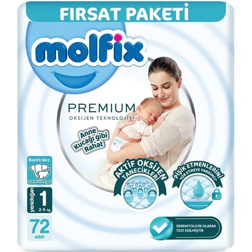 Molfix Premium Bebek Bezi Beden:1 (2-5KG) Yeni Doğan 72 Adet Fırsat Pk