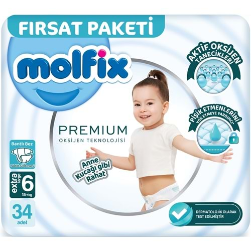 Molfix Premium Bebek Bezi Beden:6 (15+KG) Extra Large 34 Adet Fırsat Pk