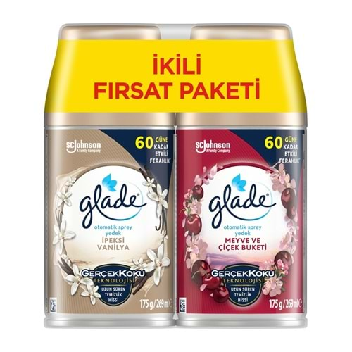 Glade Oda Kokusu Otomatik Sprey Yedek 269ML (2 Li Set) İpeksi Vanilya ve Meyve Çiçek Buketi