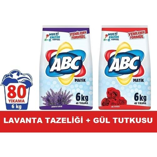 Abc Matik Toz Çamaşır Deterjanı 6+6 12Kg Lavanta Tazeliği + Gül Tutkusu