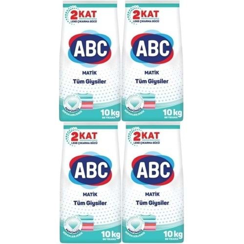 Abc Matik Toz Çamaşır Deterjanı 40KG (4PK*10KG) Parfümsüz/Hipoalerjenik Tüm Giysiler (264 Yıkama)