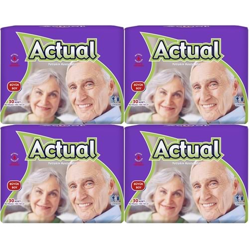 Actual Yetişkin Hasta Bezi Bel Bantlı L-Büyük 120 Adet (4Pk*30)