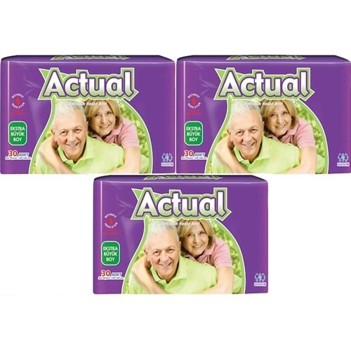 Actual Yetişkin Hasta Bezi Bel Bantlı XL-Ekstra Büyük 90 Adet (3PK*30)