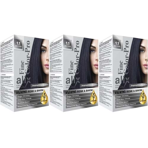 Alix 50ML Kit Saç Boyası 1.1 Mavi Siyah (3 Lü Set)