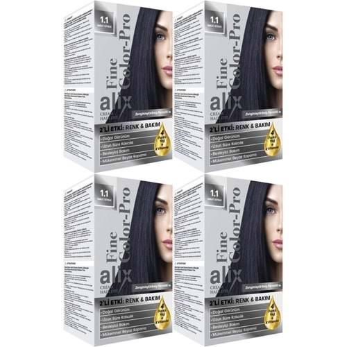 Alix 50ML Kit Saç Boyası 1.1 Mavi Siyah (4 Lü Set)