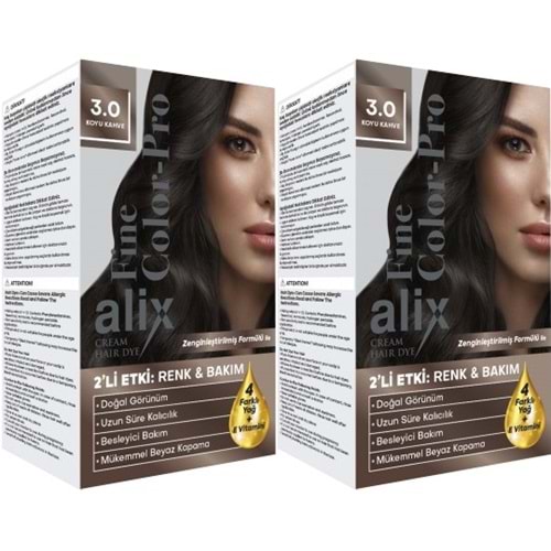 Alix 50ML Kit Saç Boyası 3.0 Koyu Kahve (2 Li Set)