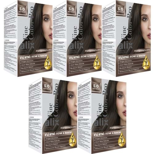 Alix 50ML Kit Saç Boyası 5.0 Açık Kahve (5 Li Set)