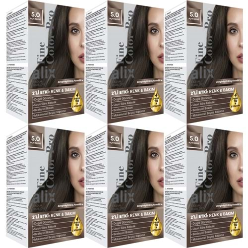 Alix 50ML Kit Saç Boyası 5.0 Açık Kahve (6 Lı Set)