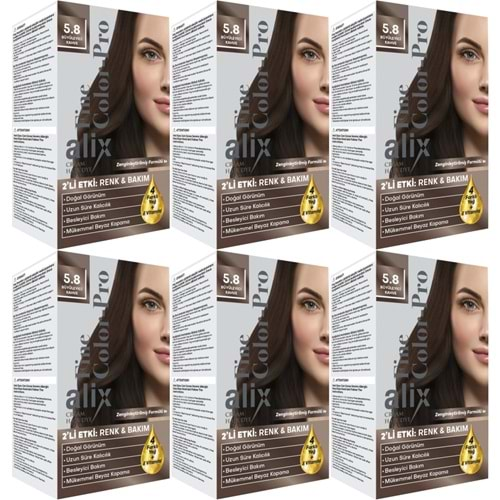 Alix 50ML Kit Saç Boyası 5.8 Büyüleyici Kahve (6 Lı Set)