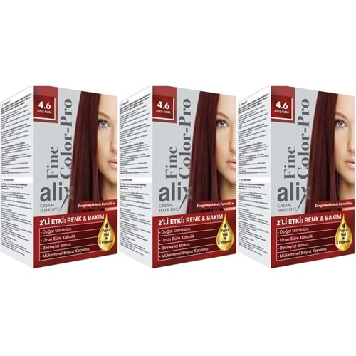 Alix 50ML Kit Saç Boyası 4.6 Ateş Kızılı (3 Lü Set)