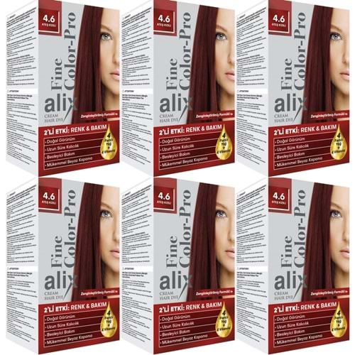 Alix 50ML Kit Saç Boyası 4.6 Ateş Kızılı (6 Lı Set)