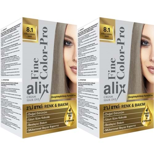 Alix 50ML Kit Saç Boyası 8.1 Küllü Koyu Sarı (2 Li Set)