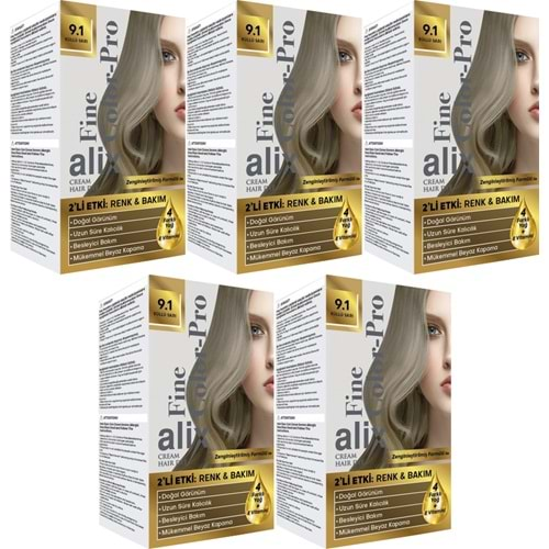 Alix 50ML Kit Saç Boyası 9.1 Küllü Sarı (5 Li Set)