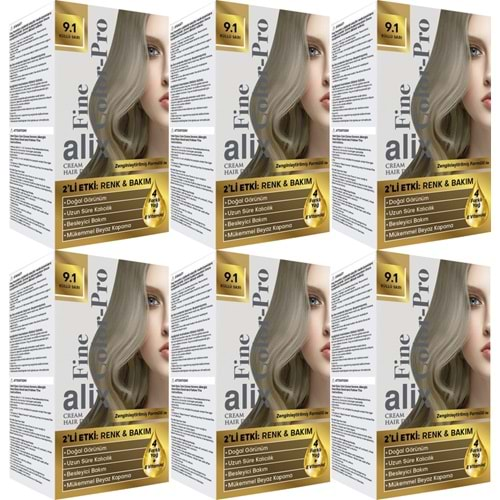 Alix 50ML Kit Saç Boyası 9.1 Küllü Sarı (6 Lı Set)