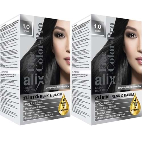 Alix 50ML Kit Saç Boyası 1.0 Siyah (2 Li Set)