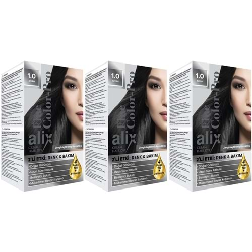 Alix 50ML Kit Saç Boyası 1.0 Siyah (3 Lü Set)