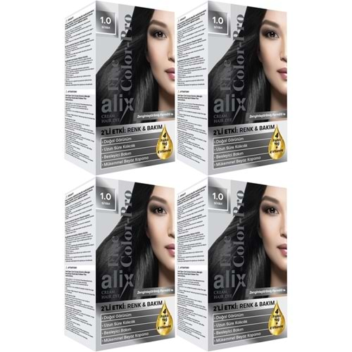 Alix 50ML Kit Saç Boyası 1.0 Siyah (4 Lü Set)