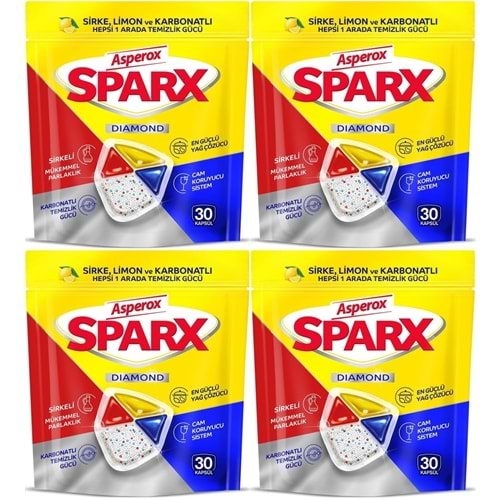 Asperox Sparx Bulaşık Makinesi Kapsülü 120 Adet Hepsi 1 Arada (Sirke-Limon-Karbonatlı) (4PK*30)