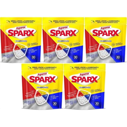 Asperox Sparx Bulaşık Makinesi Kapsülü 150 Adet Hepsi 1 Arada (Sirke-Limon-Karbonatlı) (5PK*30)